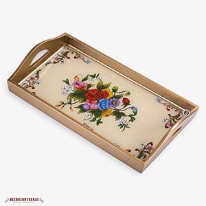 ถาดเสิร์ฟไม้ MDF ทำมือ พร้อมลายพิมพ์มีนาแบบดั้งเดิม ถาดตกแต่งสำหรับชา กาแฟ อาหารเช้า สำหรับใช้ในบ้านและครัว - Product Image 4