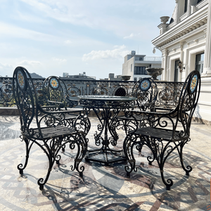 Ensemble de salle à manger en fer forgé et table basse en métal, résistant et imperméable, pour cour d'appartement, vente en gros - Product Image 3