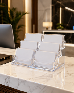 Soporte para tarjetas de visita, exhibición para escritorio, plástico transparente, moderno, personalizado, 6 ranuras, soporte para tarjetas de visita, capacidad para 300 tarjetas, 1 paquete - Product Image 5