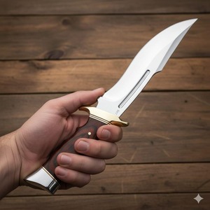 Couteau de poche artisanal en acier inoxydable de qualité industrielle avec manche en bois et étui en cuir, lame droite à pointe clip - Product Image 2