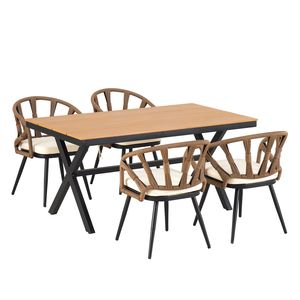 U_Style Contemporary Outdoor Garden Set PE Rattan Chairs and <b>Plastic</b> Wood <b>Table</b> for Gardens and Lawns - Product Image 2