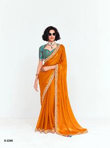 Dernière collection de saris en soie tissée de fournisseur indien, broderie, sequins, travail au fil pour mariages et festivals, prix de gros pour l'été - Product Image 6