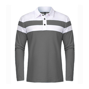 Polo homme personnalisé avec logo OEM, manches longues, patchwork, rayures sur la poitrine, coupe ajustée, polo de golf pour homme, hauts de qualité supérieure - Product Image 1