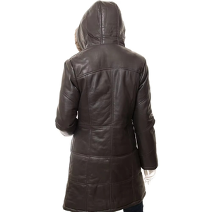 Veste en cuir longue à capuche pour femme, fabriquée en usine, avec fermeture éclair, respirante, pour la saison automnale, prix abordable - Product Image 2