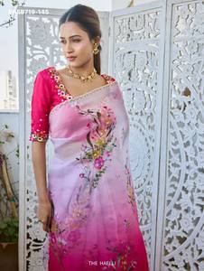 Sari de seda Tebby suave, hermoso y atractivo, de estilo moderno, con lentejuelas y trabajo artesanal Katdana. Proveedor de Surat. - Product Image 3