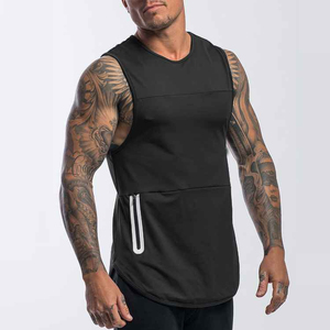 <b>Men's</b> <b>Black</b> Sleeveless <b>Tank</b> <b>Top</b> O-Neck Sporty Breathable Eco-Friendly Quick Dry with Side Pocket Knitted Cotton Front Logo Fit - Product Image 1