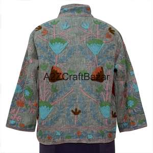 Chaqueta de punto bordada a mano con tela floral de algodón ecológico estilo vintage Suzani, informal, para verano/invierno/primavera, ideal para fiestas. - Product Image 5