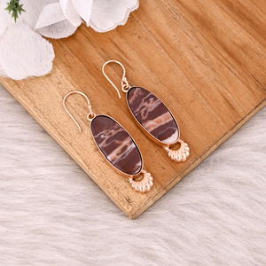 Pendientes Colgantes de Latón Chapado en Oro Rosa Estilo Clásico Hechos a Mano con Gema de Ágata Sanguina, Pendientes Ovalados, Fabricante Mayorista - Product Image 3