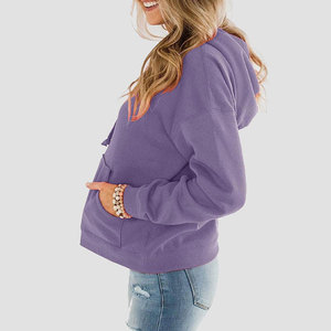 Sweat à capuche uni pour femme, manches longues, décontracté, pour l'automne, 100% coton, respirant, coupe classique, avec poches, tissu tricoté - Product Image 5