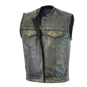 Chaleco de Cuero Vacuno para Motociclista, Estilo Vintage, Grueso, con Cremallera, Resistente al Viento, Personalizable, OEM, ODM, Venta al Por Mayor - Product Image 5