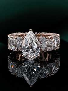 Bague en diamant de laboratoire taille poire 5 carats, sertie de pierres, style éternité, avec poires montées et démontées, en argent 925 et or rose, personnalisable, pour grossistes et fabricants - Product Image 3