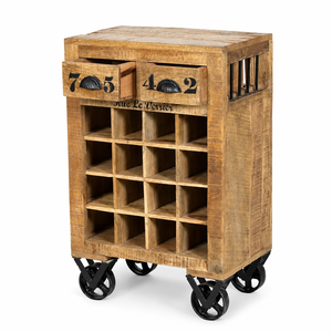 <b>Rustic</b> Solid Wood Wine Storage <b>Cabinet</b> with 2 Drawers and Casters for Home Bar Living Room Furniture - Product Image 1