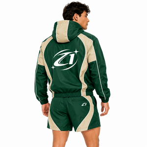Ensemble de survêtement personnalisé brodé pour homme, coupe-vent en nylon deux pièces avec fermeture éclair, idéal pour l'été, comprenant un short et un sweat à capuche - Product Image 2