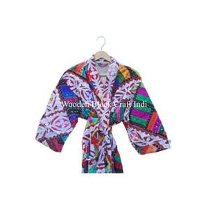 Kimono hecho a mano estilo colcha para mujer, abrigo vintage indio de algodón Kantha, kimono largo floral, bata de baño, ropa de playa, pareo de invierno - Product Image 4