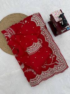 Sari traditionnel ethnique pour femmes, longueur au sol, personnalisable, élégant, imprimé, 100% polyester, évacuation de l'humidité, séchage rapide, réversible - Product Image 1