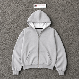 <b>Grey</b> Full <b>Zip</b> <b>Hoodie</b> Premium Heavyweight Cotton Fleece Oversized Streetwear Hooded Sweatshirt Unisex Blank Zipper Jacket Custom - Product Image 5