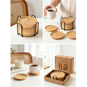 [HOT SELLING] Eco-Friendly <b>Bamboo</b> Coaster Set Round Wooden with Raised Rim <b>Travel</b> Coffee Table <b>Mug</b> Glass Protector Vietnam - Product Image 6