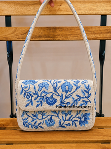 Sac à bandoulière de luxe fait main en perles de rocaille, style côtier, sac à main brodé pour femme |   Sac à main personnalisé léger et écologique avec logo - Product Image 6