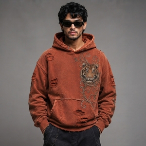 Inspired Street Fashion <b>Men</b> Oversized Distressed Embroidery Hoodie Casual <b>Pullover</b> Sweatshirt with Vintage <b>Men</b> Distressed Hoodie - Product Image 1