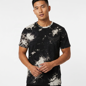 T-shirt à manches courtes tie-dye pour homme, col rond, coupe classique, tricoté, motif noir et blanc, logo au dos - Product Image 5