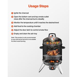 Barbecue vertical au charbon de bois de 16 pouces en acier revêtu avec 2 grilles de cuisson et thermomètre, aérations - Product Image 6