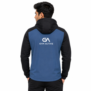 Chaqueta Deportiva de Invierno para Hombre GYM ACTIVE, con Capucha, Resistente al Viento, de Lona, Azul y Negro, con Cierre Completo y Bolsillo Frontal, para Actividades al Aire Libre - Product Image 4