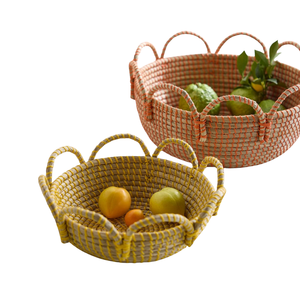 Colorful Scalloped Seagrass Storage <b>Basket</b> with Handles Handwoven Eco-Friendly Durable LAC VIET Brand for Fruit Home Use Vietnam - Product Image 1