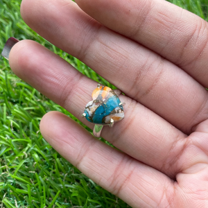 Heart Shape Spiny Oyster <b>Ring</b> 925 Sterling Silver Copper <b>Turquoise</b> Gemstone <b>Ring</b> For Her - Product Image 2