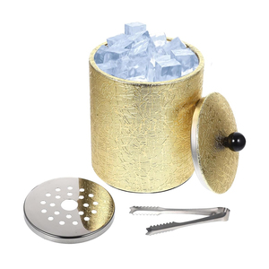 Luxury <b>Gold</b> Textured <b>Ice</b> <b>Bucket</b> Features A Appearance A Removable Lid And A Sleek Black Ball Knob Handle Use For Bar And Events - Product Image 2