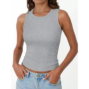 FOXA 2025, moda de verano, camisetas sin mangas acanaladas para mujer, cuello alto, diseño transpirable sin mangas para entrenamiento y trajes de vacaciones en la playa - Product Image 4