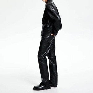Custom Designed Men's Genuine Cowhide Leather Canvas Pants Vintage Style Waterproof Flexible OEM Service - Product Image 3
