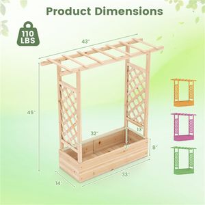 Bac à légumes surélevé en bois de sapin avec treillis latéral 109,22 x 35,56 x 114,30 cm, jardinière naturelle avec pot d'arrosage et trous de drainage - Product Image 4
