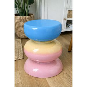 Mesa de Centro Redonda de Cerámica Estilo Nórdico Personalizada, Taburete Apilable de Color Degradado Vibrante, Mueble de Diseño para Interiores del Hogar - Product Image 1