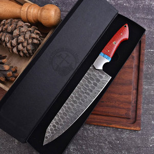 Nouveau design 2026 Couteau de chef de cuisine en acier carbone Damas style japonais 8 pouces ultra-affûté à lame pleine en nid d'abeille avec pierre turquoise - Product Image 4