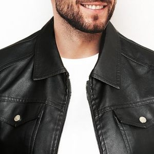 Hot Sale Leather Fabric Intentional Zipper Throughout Black <b>Jacket</b> <b>Zip</b> <b>up</b> Leather <b>Jacket</b> for Men - Product Image 1