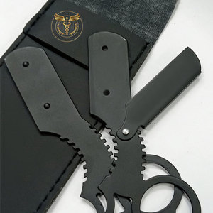 Custom Logo Matte Black Stainless Steel Folding Straight <b>Razor</b> with <b>Single</b> <b>Blade</b> for Face and Professional Salon Use - Product Image 3
