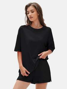 Conjunto de Dos Piezas Casual y Dulce para Mujer, Conjunto de Verano, Top de Manga Corta Cómodo, Pantalones Cortos, Ecológico y Transpirable - Product Image 3