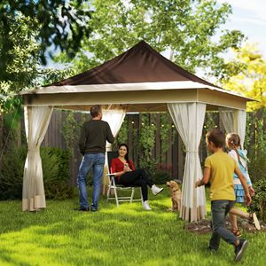 12FT X 12FT Brown Garden Patio Pop up <b>Tent</b> with Carry Bag UPF50+ <b>Canopy</b> <b>Tent</b> Featuring Mesh Netting - Product Image 2