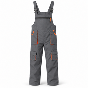 Pantalon de travail en coton personnalisé pour homme avec poche poitrine zippée, rabat de rangement cargo, bretelles réglables, jambes droites, usage industriel - Product Image 1