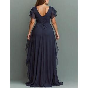 Amorzinho – robe de soirée élégante en mousseline de soie bleu marine, taille basse, col en v, coupe trapèze, longueur au sol, de haute qualité, séchage rapide - Product Image 2