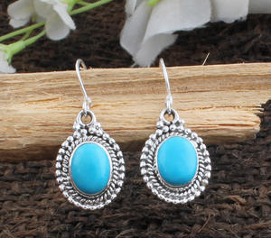 Pendientes de Turquesa Natural, Plata de Ley 925, Estilo Vintage, Pendientes Colgantes con Piedra Azul para Mujer, Joyería de Turquesa al por Mayor - Product Image 3