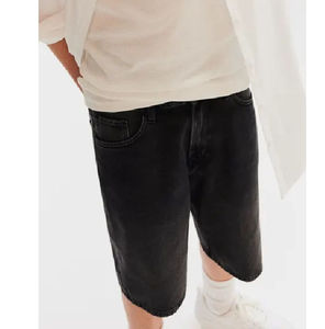 Men's High Waist Black Denim Bermuda Shorts Casual <b>Button</b> <b>Fly</b> Solid Color Cotton Canvas Shorts Breathable Woven Style - Product Image 4