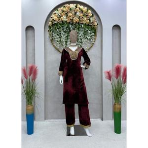 DESIGNER VELOURS JACQUARD DENTELLE TRAVAIL HAUT AVEC BAS VIN - Product Image 4