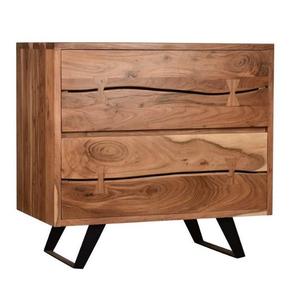 Armoire de salon moderne, industrielle, modulaire, écologique, en bois d'acacia massif, grande capacité, 3 tiroirs, pieds en fer, portes à panneaux plats - Product Image 3