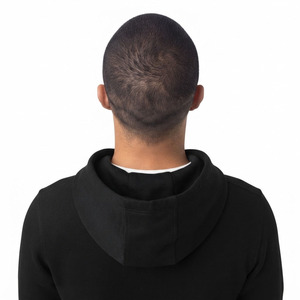 Men's Black Hooded <b>Fleece</b> <b>Sweatshirt</b> with White Panel and Front Logo Print Loose Fit Casual Winter ODM Anti-Pilling - Product Image 4