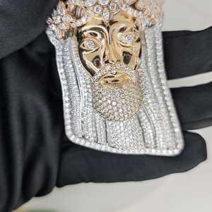 Christ Face Pendant Silver Moissanite Micro Pave Religious <b>Charm</b> Unisex Themed Jewelry - Product Image 6