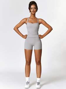 Ensemble de yoga 2 pièces pour femmes, leggings d'entraînement personnalisés de haute qualité en spandex/nylon antistatique, longueur genou, vêtements de sport, fitness - Product Image 2