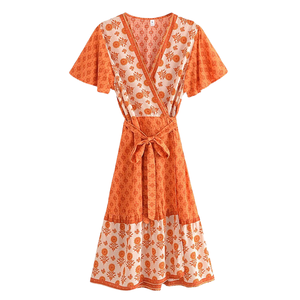 Vestido mini estampado para mujer, vestido de playa para vacaciones con cuello en V - Product Image 1