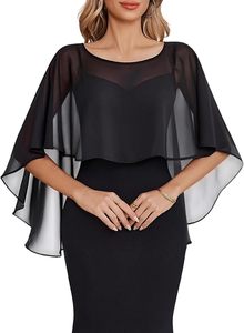 Chal de hombros fluido de gasa transparente negro para boda, capa nupcial de gasa, chal de gasa transparente negro para vestido de noche - Product Image 1