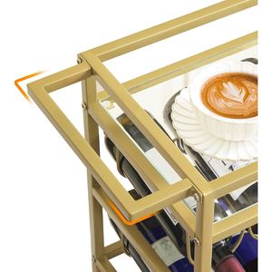 Carrello Bar a 3 Ripiani Dorato per Casa con Ruote e Maniglia, Portabottiglie e Portabicchieri, Set per Servire Bevande - Product Image 5